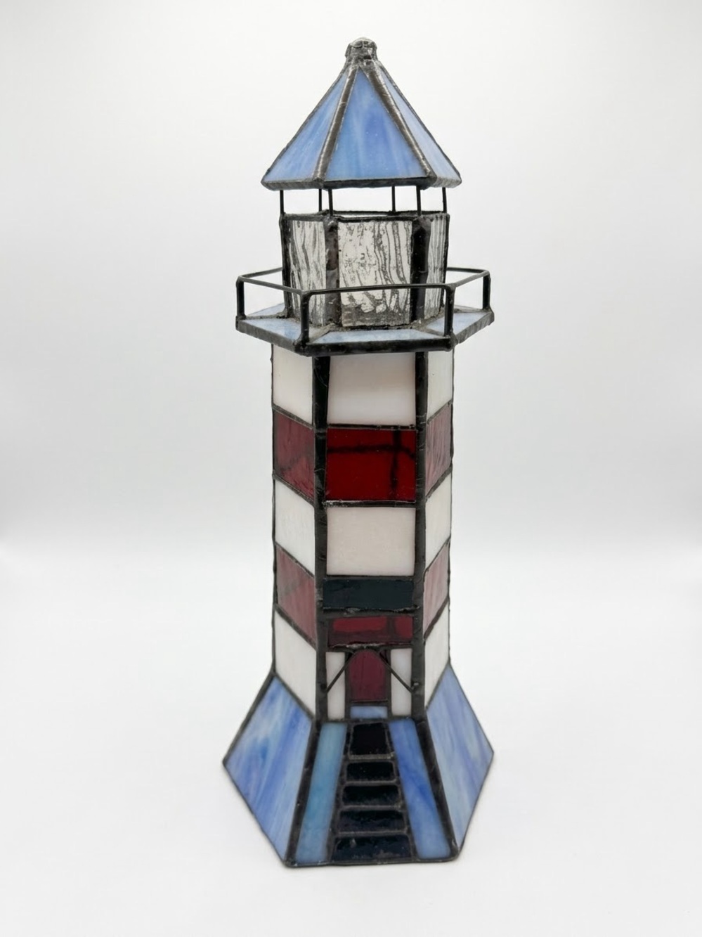 🏮 Stained Glass Lighthouse Candle Holder — 11.5”H